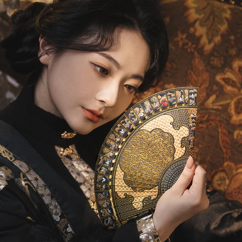 Gold-painted Landscape Folding Fan - Image 2