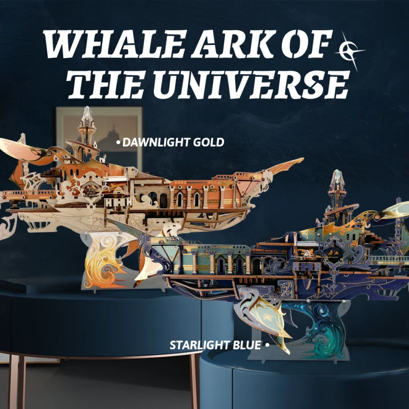 3D Wooden Whale Ark Puzzle Kit – DIY Universe Spaceship Miniature Model Assembly Jigsaw for Adults & Teens