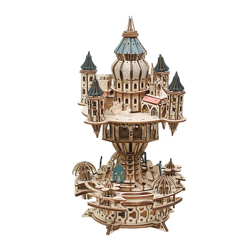 3D Wooden Castle Music Box Puzzle DIY Fantasy Castle Model Kit
