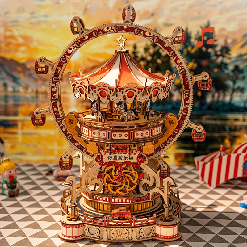 3D Wooden Playground Puzzle Kit Miniature DIY Model with Rotating Feature