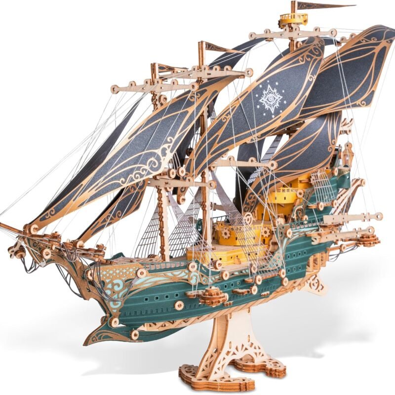 Completed 3D Wooden Pirate Ship Puzzle Display Model