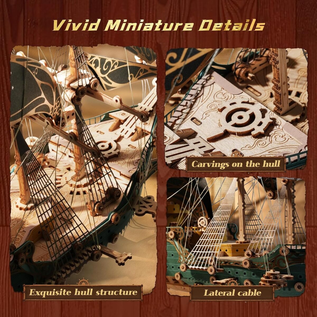 Completed 3D Wooden Pirate Ship Puzzle Display Model
