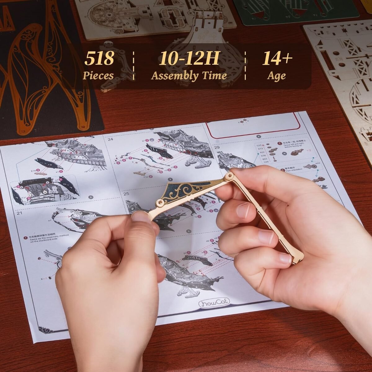 3D Wooden Pirate Ship Puzzle Assembly Process