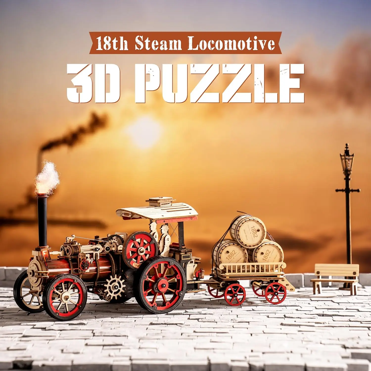 3D Wooden Steam Locomotive Puzzle Kit - Image 2