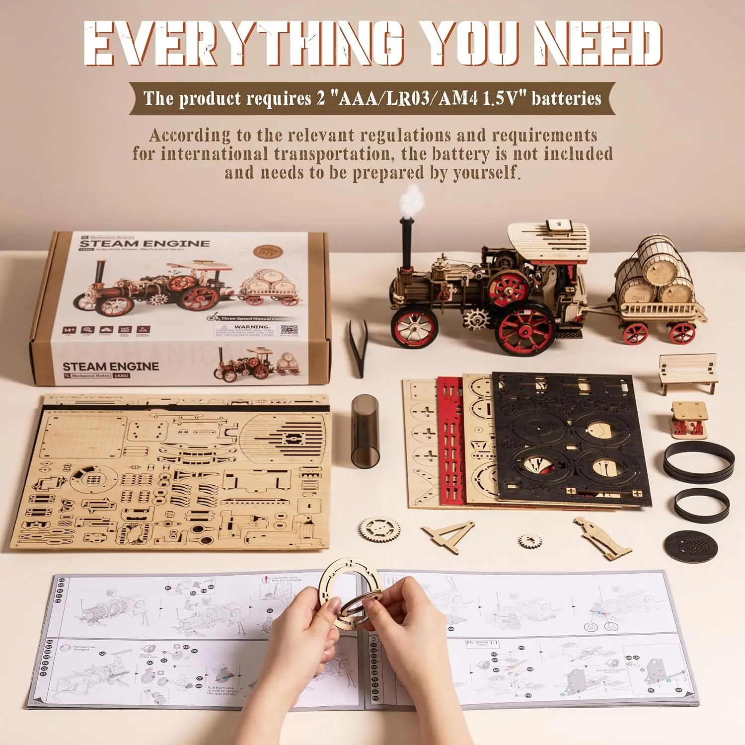 3D Wooden Steam Locomotive Puzzle Kit - Image 6