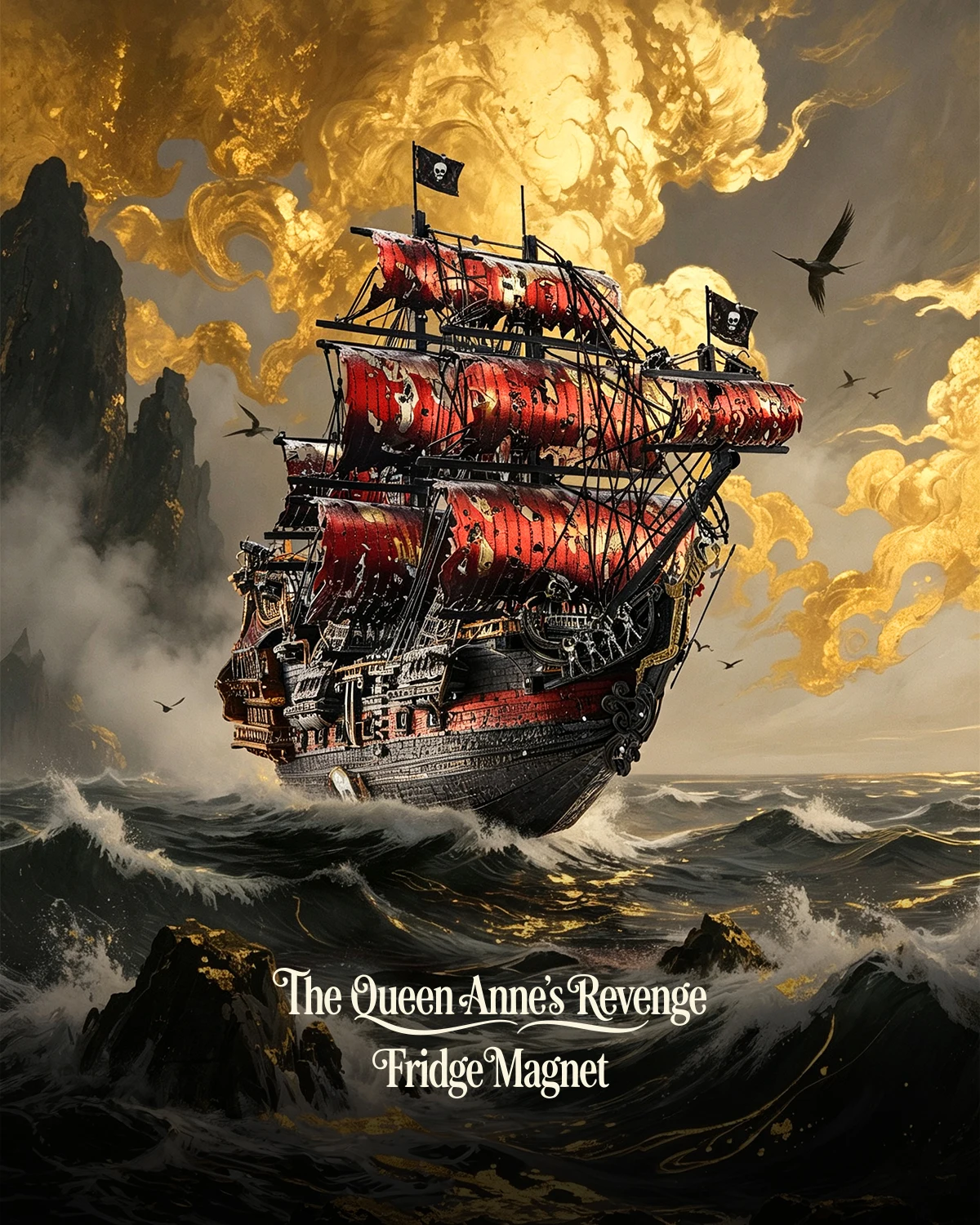 Queen Anne's Revenge 3D Metal Pirate Ship Fridge Magnet Model Kit - Image 3