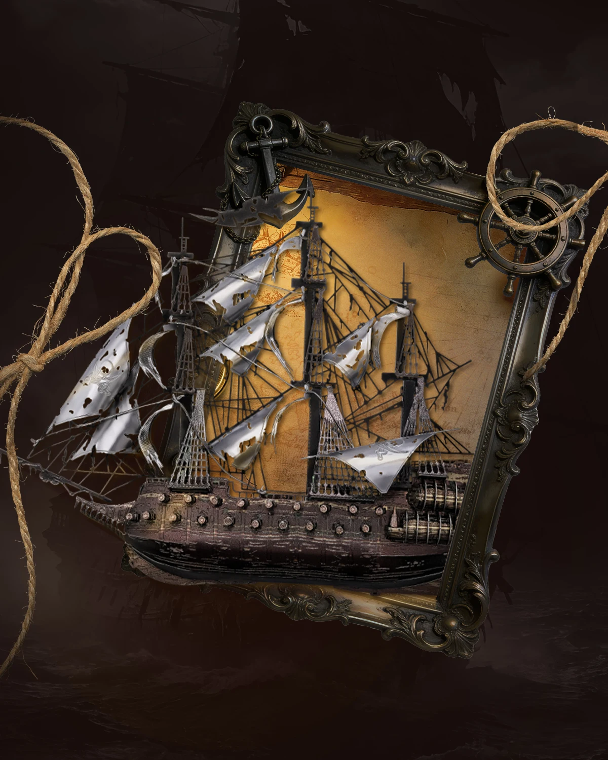 Flying Dutchman Pirate Ship 3D Metal Puzzle Fridge Magne - Image 4