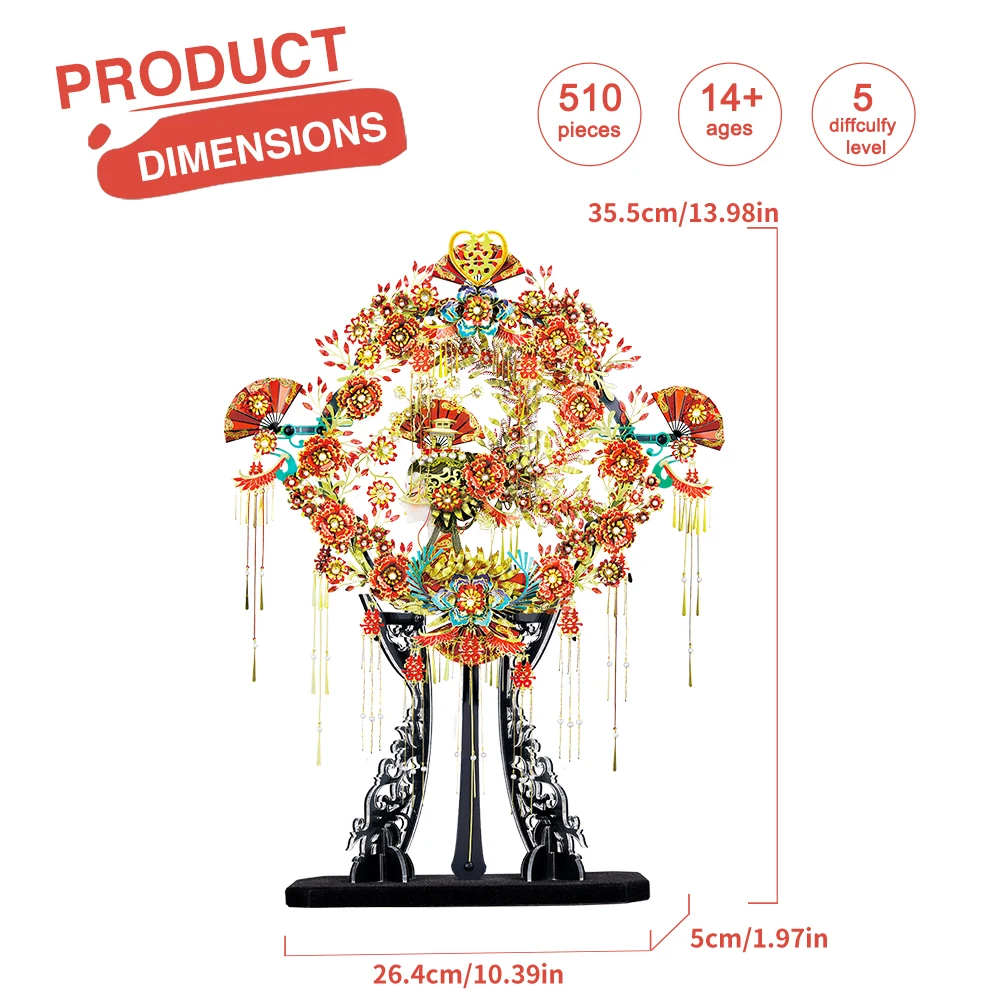 Chinese Wedding Fan 3D Metal Model Kit – 510 Pieces - Image 5