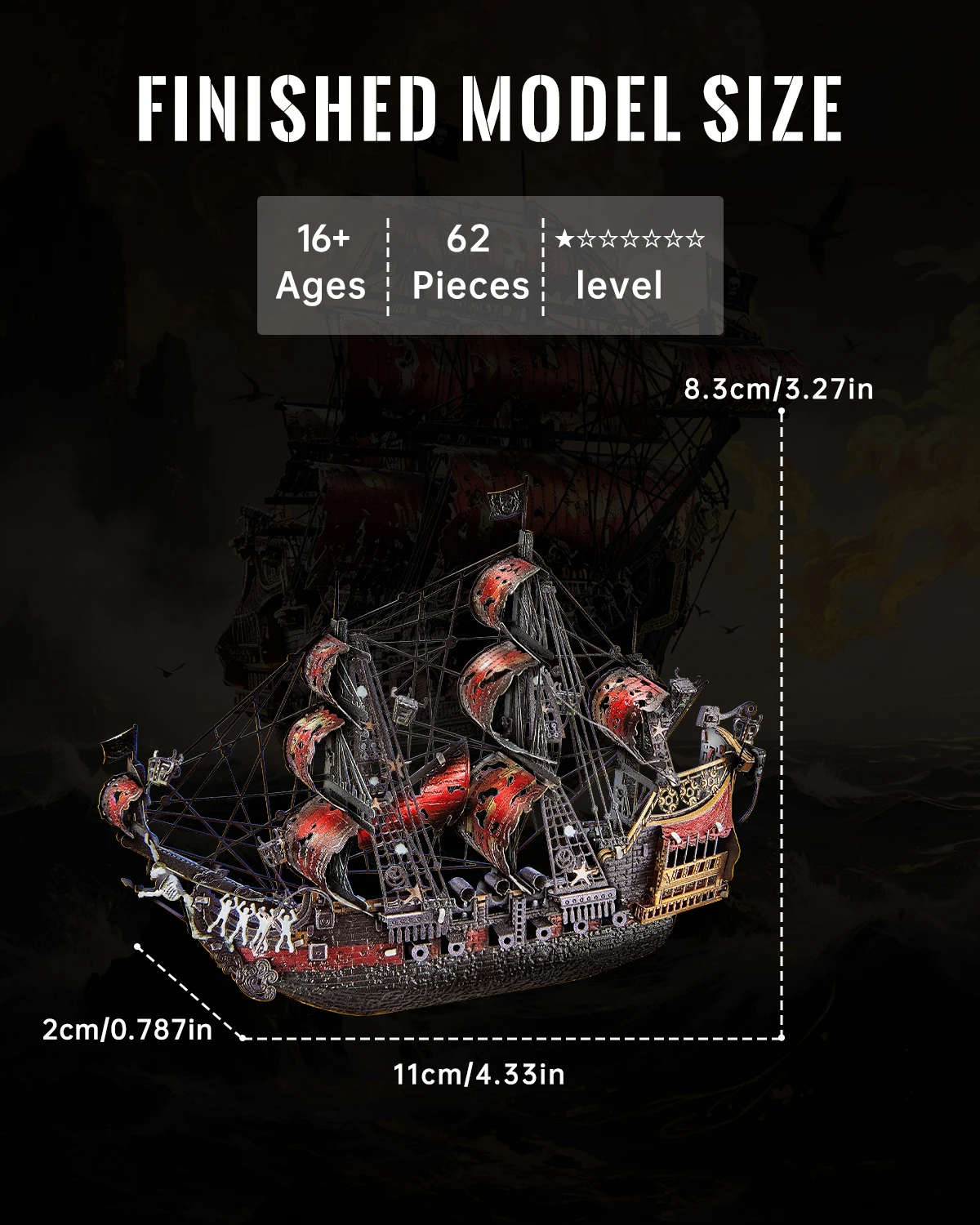 Queen Anne's Revenge 3D Metal Pirate Ship Fridge Magnet Model Kit - Image 4