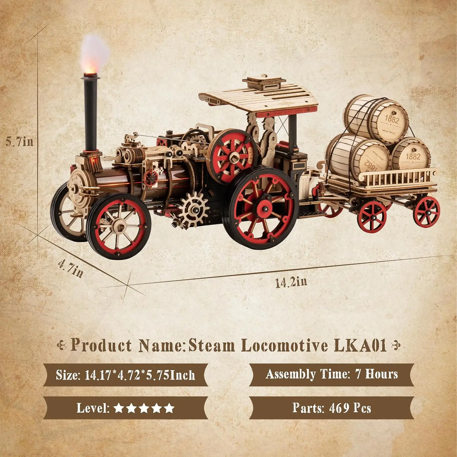3D Wooden Steam Locomotive Puzzle Kit - Image 5