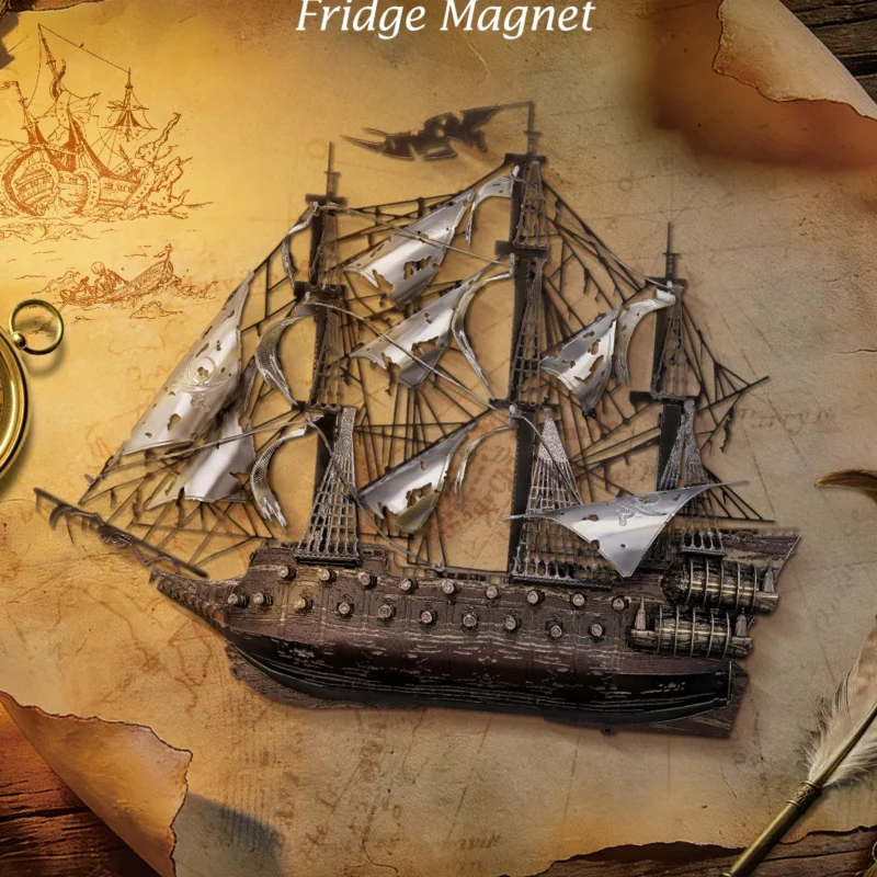 Flying Dutchman Pirate Ship 3D Metal Puzzle Fridge Magnet