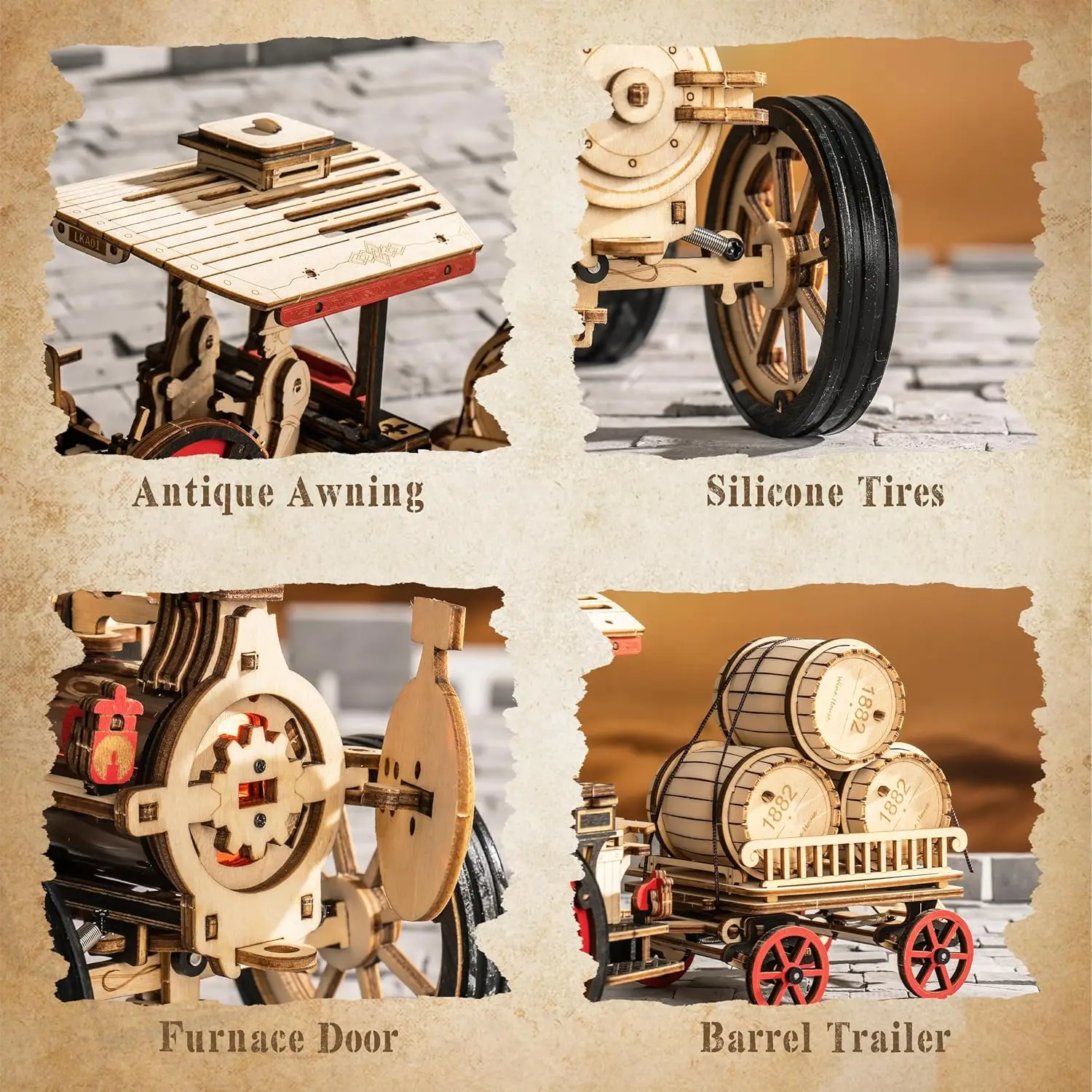 3D Wooden Steam Locomotive Puzzle Kit - Image 4